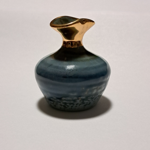 JP-011 Pottery Handmade Miniature Vase Gold, Ocean Blue, Dark Blue $68 at Hunter Wolff Gallery