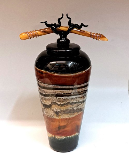 Click to view detail for GBG-017 Jar, Black Opal Tangerine, Lidded $2200