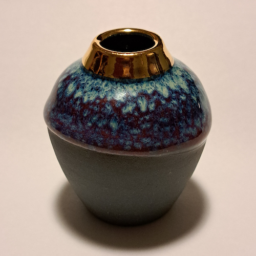 JP-018 Pottery Handmade Miniature Vase Gold, Ocean Blue, Merlot, Gray $68 at Hunter Wolff Gallery