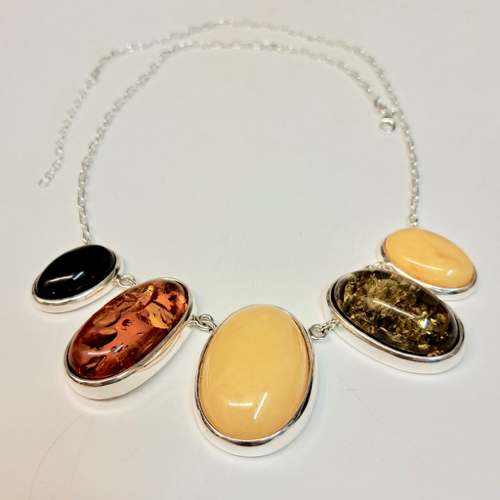 HWG-2303 Necklace, Amber with 5 Multi-Color Oval Shapes $487 at Hunter Wolff Gallery