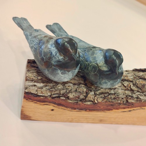 FL109 Three Chickadees on Log  4.75x10.25x5 $675 at Hunter Wolff Gallery
