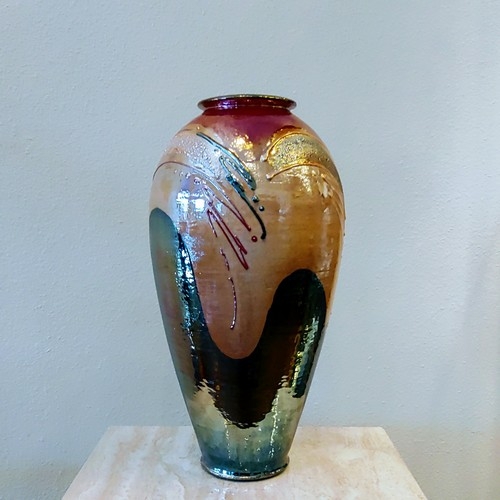 Click to view detail for #220517A Glitter Raku Vase Tall $125