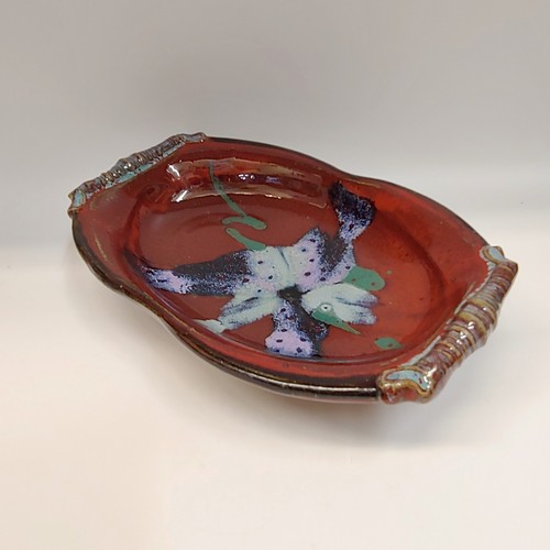 #220406 Platter Red with Blue Splash 11x7 $18 at Hunter Wolff Gallery