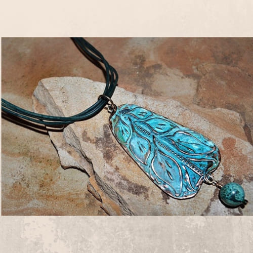 EC-068 Pendant Verdigris Patina Brass, Calla Lily $128 at Hunter Wolff Gallery