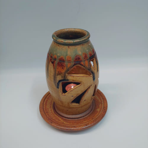 #220206 Candle Lantern Tan/Brown/Moss $22.50 at Hunter Wolff Gallery