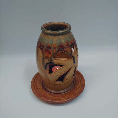 #220206 Candle Lantern Tan/Brown/Moss $22.50 at Hunter Wolff Gallery