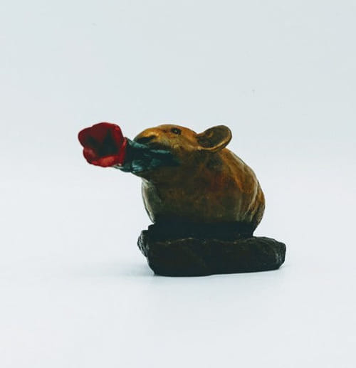 FL087 Pika Brown with Single Rose $125 at Hunter Wolff Gallery