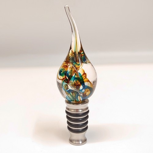 Click to view detail for DG-106 Bottle Stopper Teardrop  Amber & Aqua $60