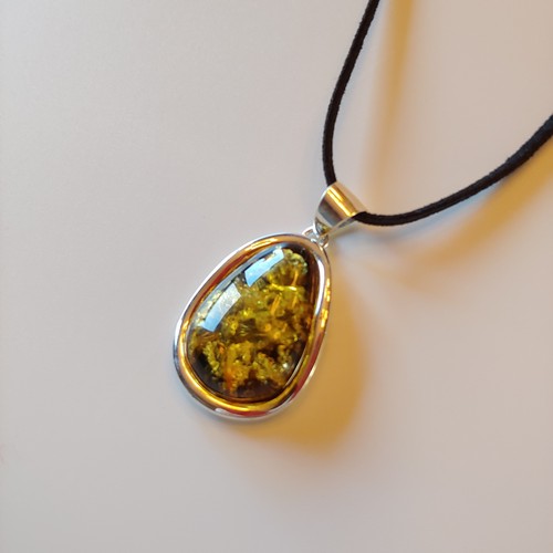 HWG-106 Pendant Green Amber; Irregular Oval $90 at Hunter Wolff Gallery