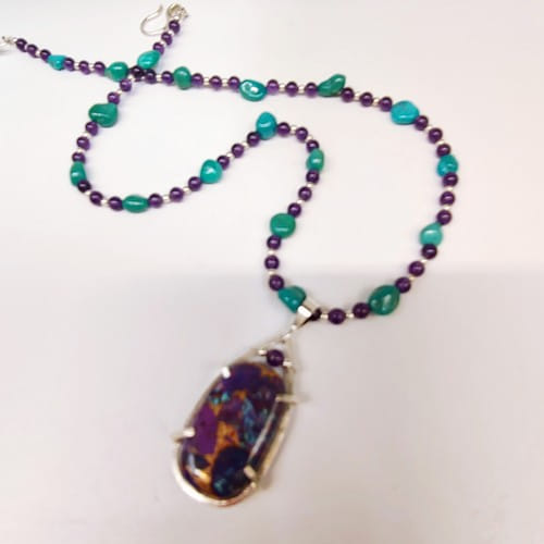 DKC-1076 Necklace, TQ, Copper, Amethyst $225 at Hunter Wolff Gallery