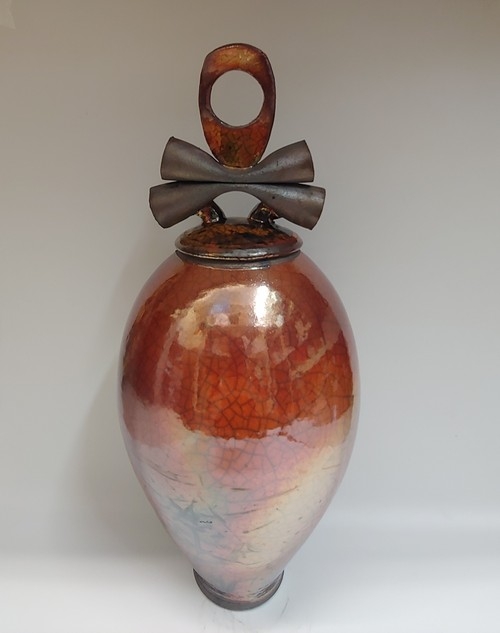 BS-010 Vase, Lidded Ferric Chloride 17x6.5 $350 at Hunter Wolff Gallery