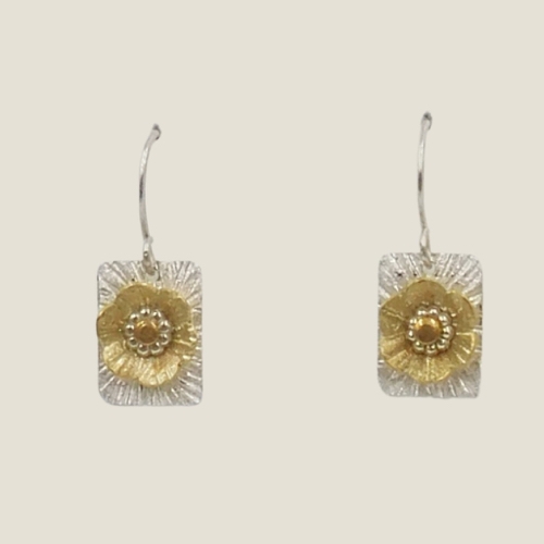 DKC-1181 Earrings, Oblong with Brass Flowers $60 at Hunter Wolff Gallery
