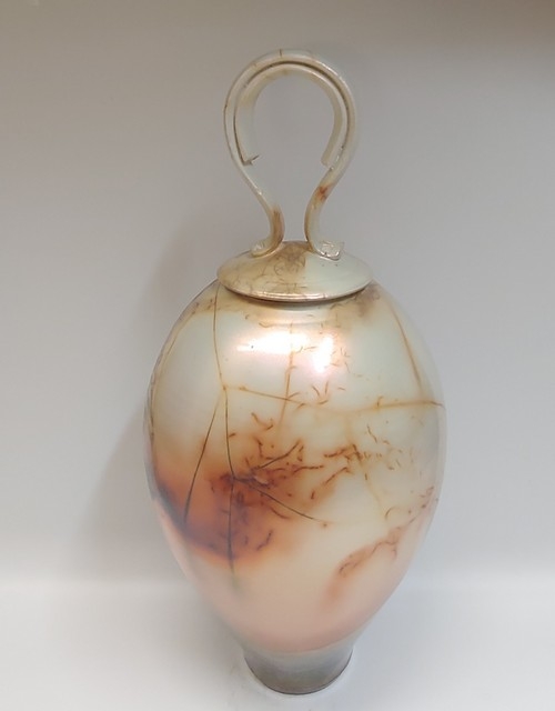 BS-011 Vase, Lidded Saggar Fired 16.75 x 7 $395 at Hunter Wolff Gallery