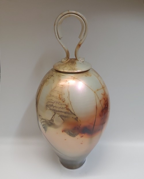 BS-011 Vase, Lidded Saggar Fired 16.75 x 7 $395 at Hunter Wolff Gallery