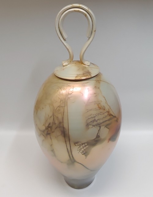 BS-011 Vase, Lidded Saggar Fired 16.75 x 7 $395 at Hunter Wolff Gallery