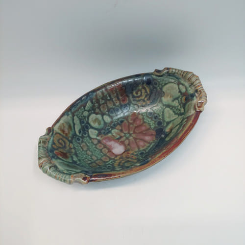 #220212 Biscuit Bowl Green Rose Pattern $14.50 at Hunter Wolff Gallery