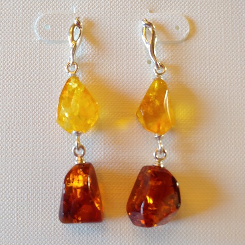 HWG-123 Earrings Drop; double yellow/amber $60 at Hunter Wolff Gallery