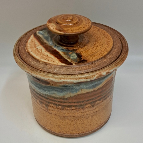 #230112  Canister, Lidded  Brown/Blue 6x7 $32 at Hunter Wolff Gallery