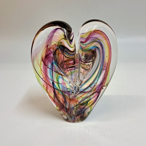DG-125 Blown Glass Heart Purple, Blue, Lime Stripes $112 at Hunter Wolff Gallery