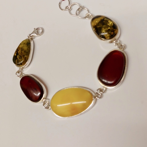 HWG-129 Bracelet 5 oval green, yellow, dark amber $176 at Hunter Wolff Gallery