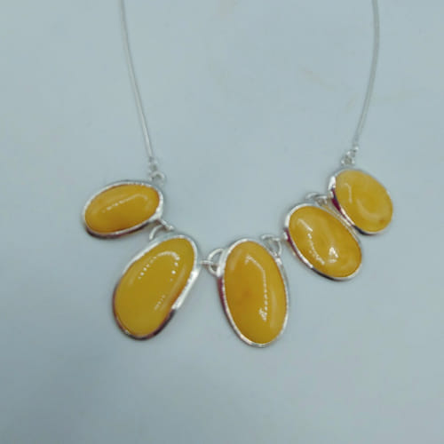 HWG-013 Necklace  Amber/Butterscotch 5 Ovals $200 at Hunter Wolff Gallery