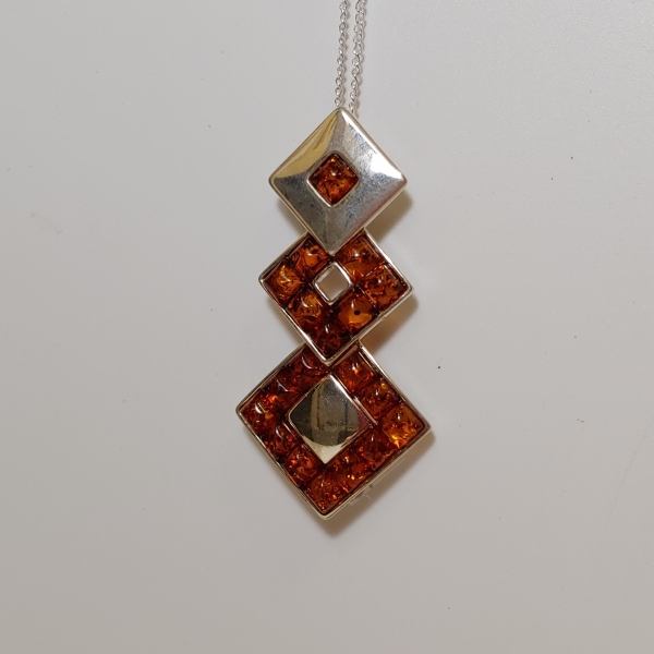 HWG-152 Pendant, 3 Square Drops, Amber, Silver $47 at Hunter Wolff Gallery