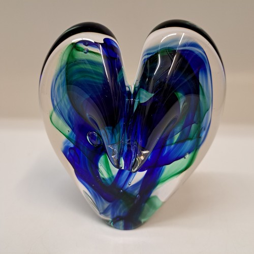 Click to view detail for DG-176 Blown Glass Heart Cobalt & Green $112