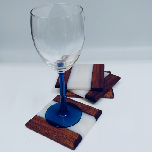 SH189  Coasters Zebra Wood/White Resin $80 at Hunter Wolff Gallery