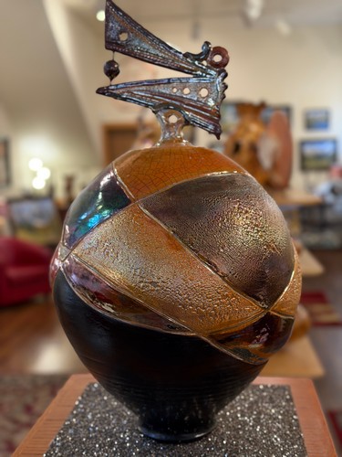 #261019 Anniversary Raku Lidded Vessel 24x12 $595 at Hunter Wolff Gallery