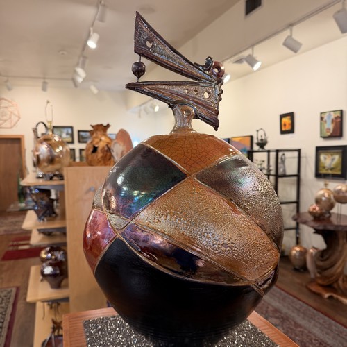 #261019 Anniversary Raku Lidded Vessel 24x12 $595 at Hunter Wolff Gallery