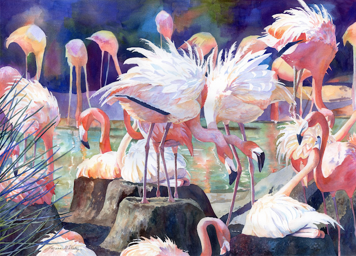 Flamingo Dance 19x26 $3450 at Hunter Wolff Gallery