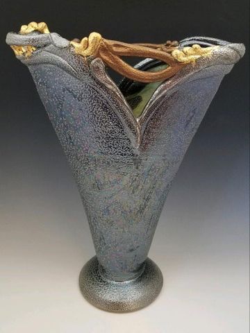 #211037 Anniversary Salt-Fired Vase Silver/Gold 20x15x6  $279 at Hunter Wolff Gallery