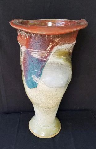 #211039 Anniversary Burnt Sienna and Teal Vase $350 at Hunter Wolff Gallery