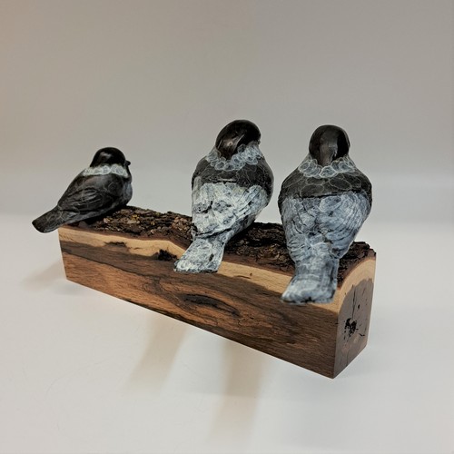 FL139 Chickadee Family on Oak $685 at Hunter Wolff Gallery