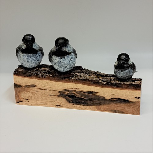 FL139 Chickadee Family on Oak $685 at Hunter Wolff Gallery