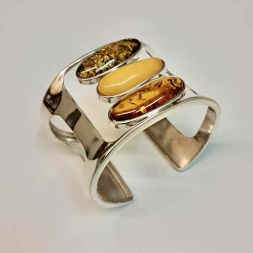 HWG-2396 Cuff, Green, Butterscotch, Rum Amber $410 at Hunter Wolff Gallery