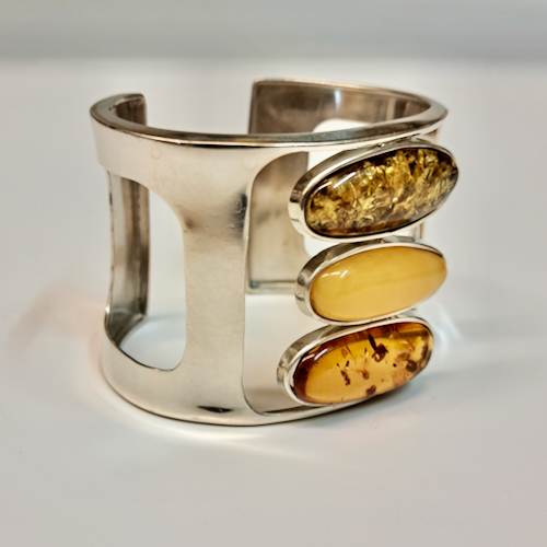 HWG-2396 Cuff, Green, Butterscotch, Rum Amber $410 at Hunter Wolff Gallery