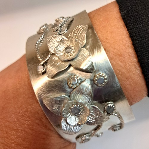 DKC-2040 Cuff, Sterling Silver Flowers, Texture $300 at Hunter Wolff Gallery