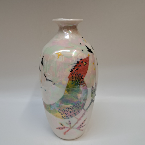 Click to view detail for CP-010 Vase, Abstract Birds $350