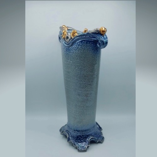 #210355 Vase Salt-Fired with Gold/Silver $129 at Hunter Wolff Gallery