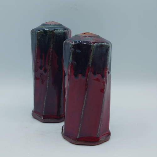 #211017 Salt & Pepper Shakers Red & Blk $16.50 at Hunter Wolff Gallery