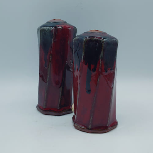 #211017 Salt & Pepper Shakers Red & Blk $16.50 at Hunter Wolff Gallery