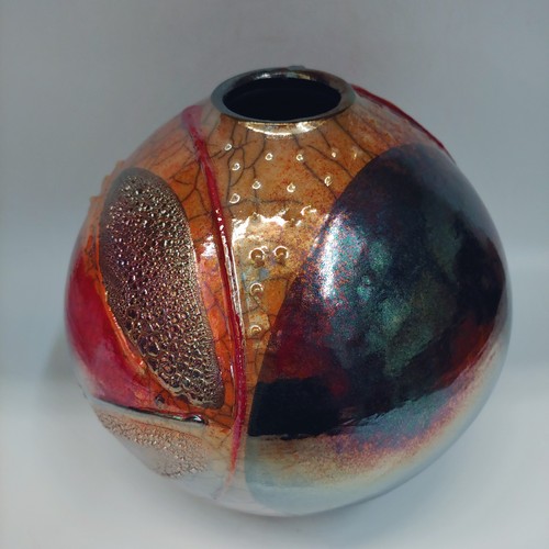 #220217 Raku Vessel  7.25x6.75  $42 at Hunter Wolff Gallery