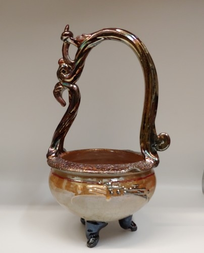 #220414 Raku Glitter Glaze Footed Basket $110 at Hunter Wolff Gallery