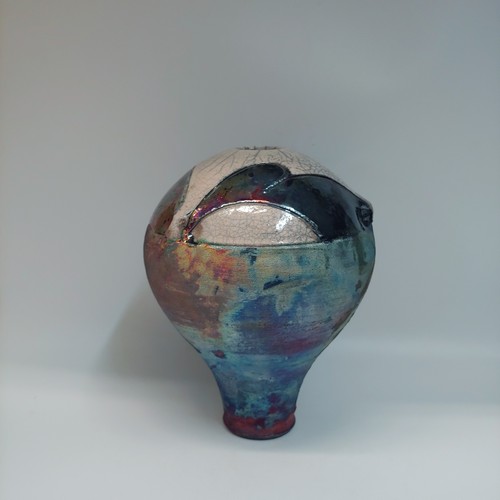 #220226 Raku Vase Copper & White Crackle Glaze $29 at Hunter Wolff Gallery