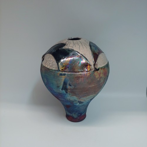 #220226 Raku Vase Copper & White Crackle Glaze $29 at Hunter Wolff Gallery