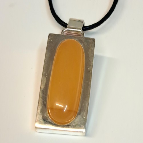 HWG-2308 Pendant, Yellow Amber Oval in Silver Rectangle $105 at Hunter Wolff Gallery