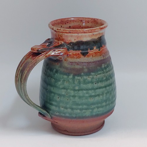 #220240 Mug, Hot & Cold Green/Tan with Black Stripe $18 at Hunter Wolff Gallery
