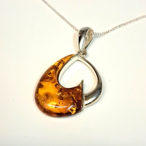 HWG-2402 Pendant, Inverted Heart Amber and Silver $58 at Hunter Wolff Gallery