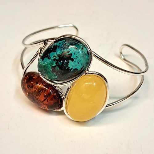 HWG-2403 Cuff, Amber, Yellow, Rum Natural Blue Turquoise $245 at Hunter Wolff Gallery